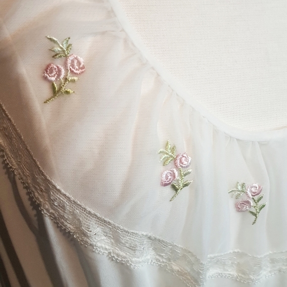 Vintage 80's Negligee Peignoir Sheer Chiffon Nightgown Petit Point White Wedding - Picture 5 of 11